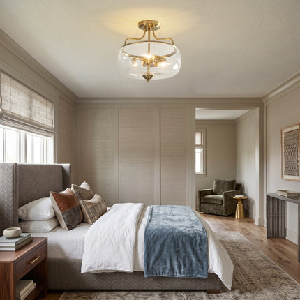 3-Light Brushed Brass Clear Glass Ceiling Light