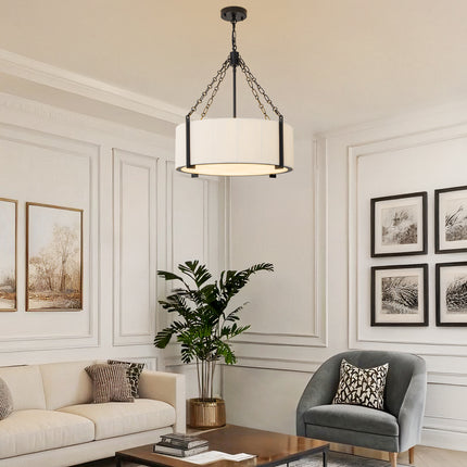 Black 5-Light Cotton Drum Chandelier