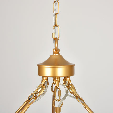 20-Light Matte Gold Rope Wagon Wheel Chandelier
