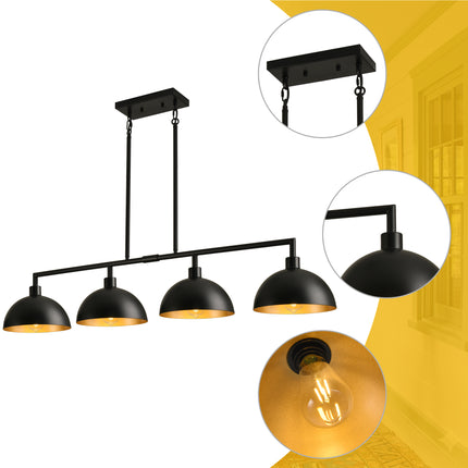 4-Light Matte Black Linear Dome Pendant with Gold Interior