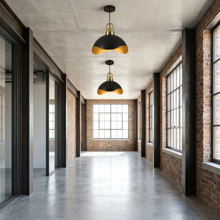 2-Pack 15.75" Matte Black & Brass Wavy Dome Pendant Lights