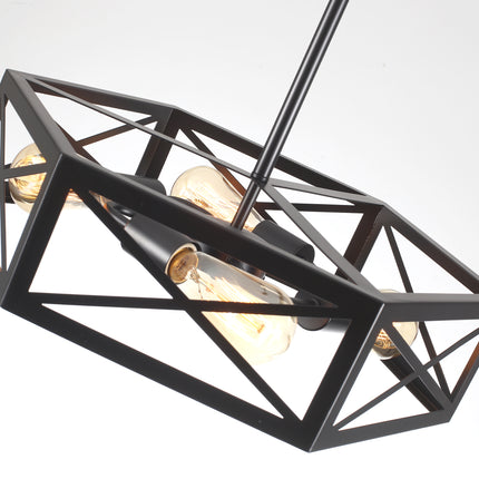 4-Light Industrial Black Geometric Cage Chandelier