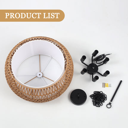 6-Light Woven Rattan Chandelier