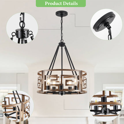5-Light Farmhouse Wood Drum Chandelier