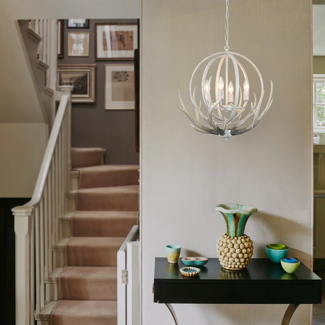 4-Light Antique Whitewash Sphere Chandelier