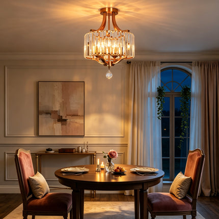 4-Light  Modern Copper Crystal Ceiling Light