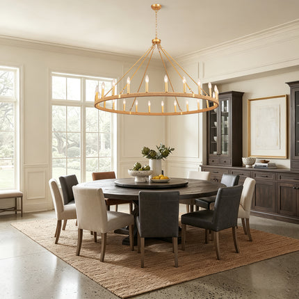 24-Light Matte Gold Rope Wagon Wheel Chandelier