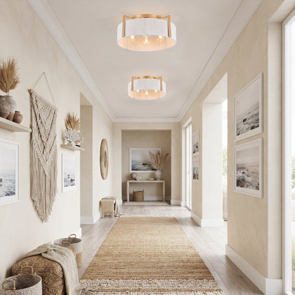 Matte Gold 4-Bulb Cotton Drum Flush Mount Lighting