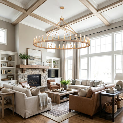 36-Light Matte Gold Rope Wagon Wheel Chandelier