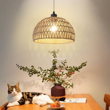Pendant Light Dome Minimalist - Brown Rope Dimmer Plug-in