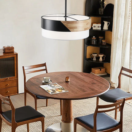 5-Light-Nordic Wood & Black Drum Chandelier