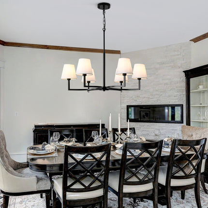 6-Light Black Chandelier with White Fabric Shades