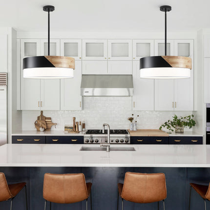 5-Light-Nordic Wood & Black Drum Chandelier