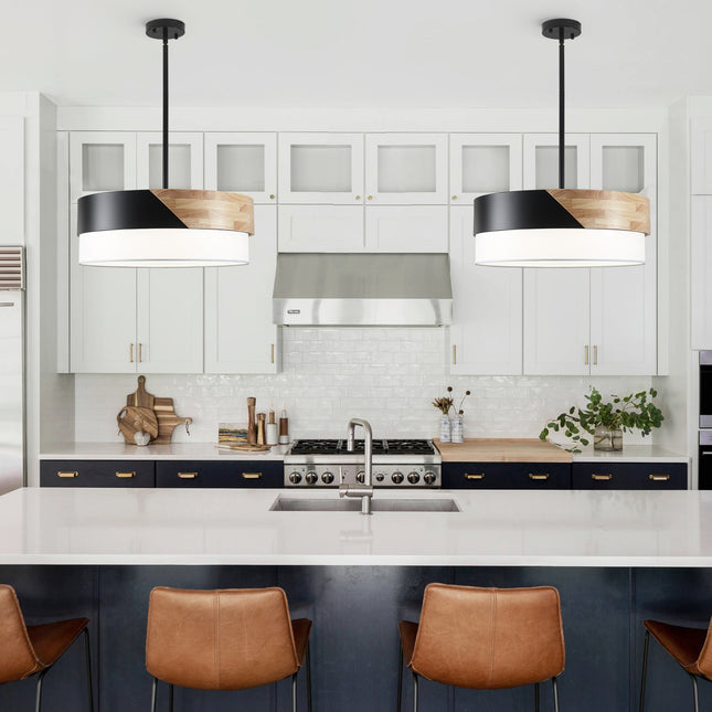 5-Light-Nordic Wood & Black Drum Chandelier