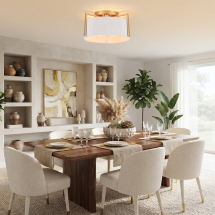 Matte Gold 3-Bulb Cotton Drum Flush Mount Lighting