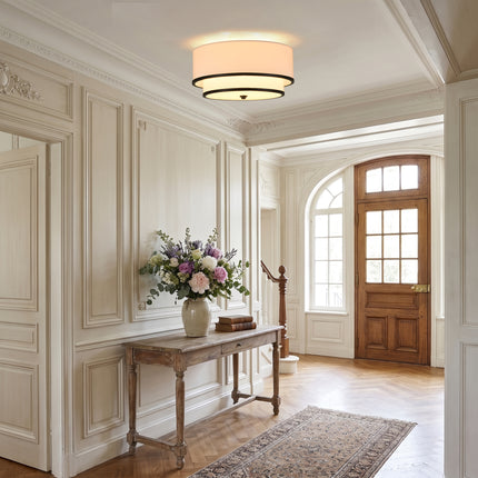 3-Light Black Double Drum Flush Mount Ceiling Light