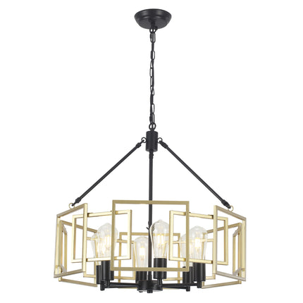 Large 6-Light Black Geometric Iron Chandelier