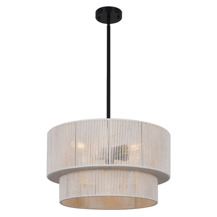5-Light Black Chandelier with White Cotton Shade