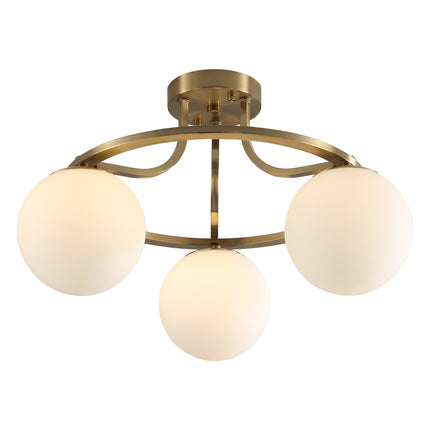 3-Light Satin Nickel Globe Ceiling Light with Frosted White Glass