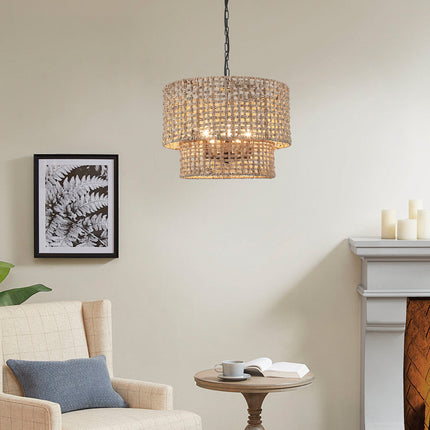 5-Light 2-Tier Woven Seagrass pendant light