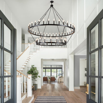 Chandelier Candle Wagon Wheel 36+18-Light