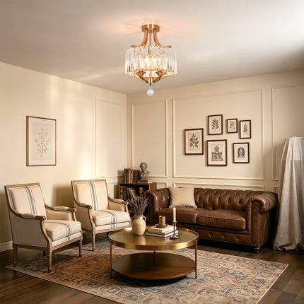 4-Light  Modern Copper Crystal Ceiling Light