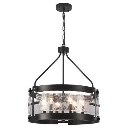 6-Light Black Glass Drum Candle Chandelier