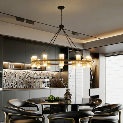 24-Light Black Crystal Wagon Wheel Chandelier