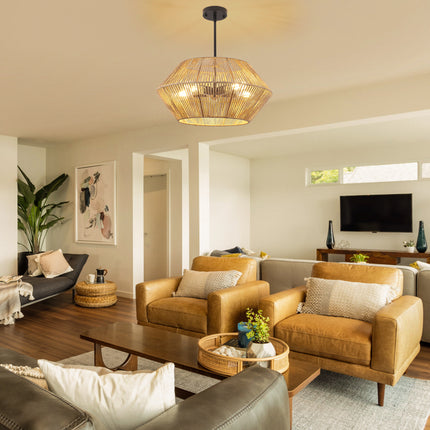 Coastal Boho 5-Light Woven Rattan Chandelier