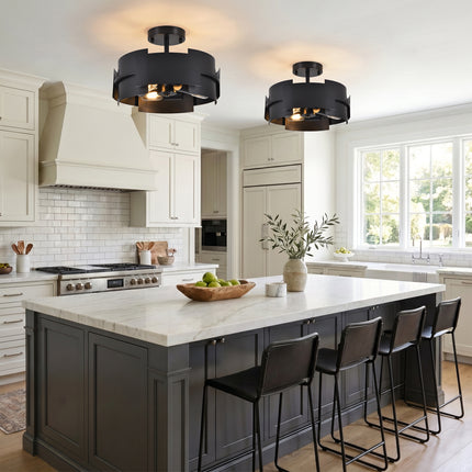 3-Light Black Metal Flush Mount Ceiling Light