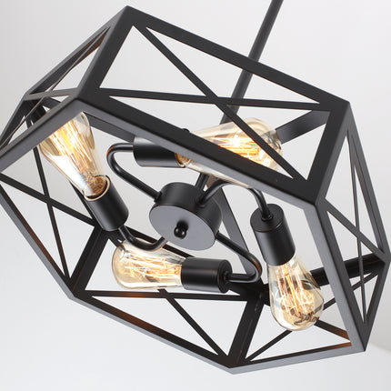 4-Light Industrial Black Geometric Cage Chandelier