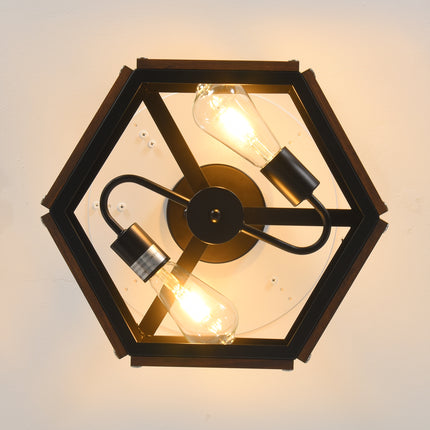 2-Light Rustic Wood Geometric Ceiling Light