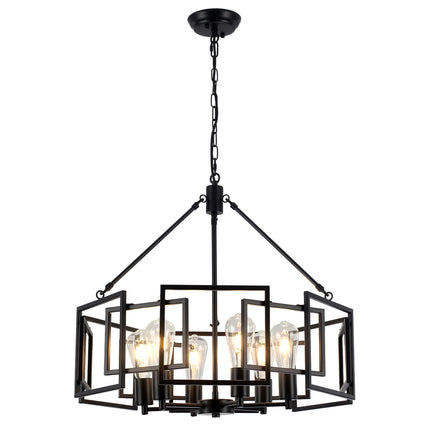Large 6-Light Black Geometric Iron Chandelier