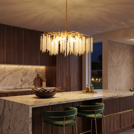 12-Light Matte Gold Crystal Branch Chandelier
