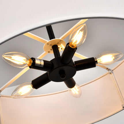 2-in-1 Black 5-Light Fabric Drum Light