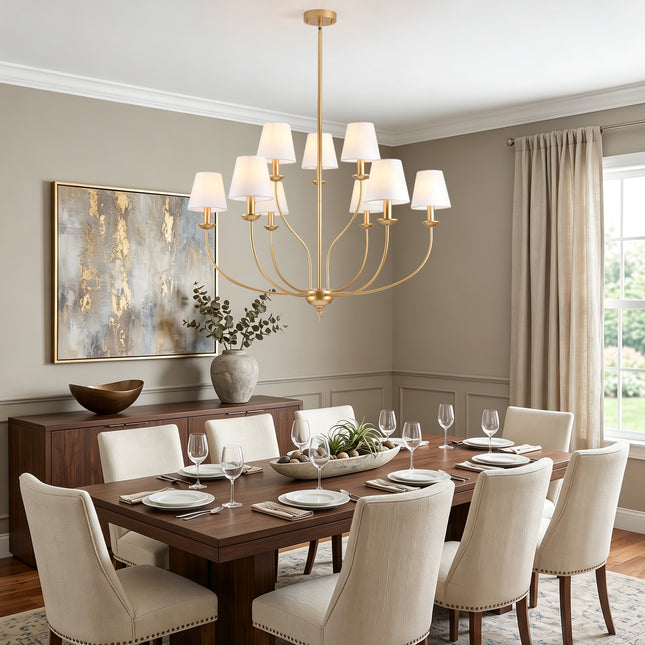9-Light 2-Tier Brushed Brass Candle Chandelier with Linen Shades