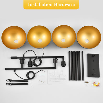 4-Light Matte Black Linear Dome Pendant with Gold Interior