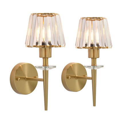 Set of 2 Brushed Brass 1-Light Fluted Glass Wall Sconces