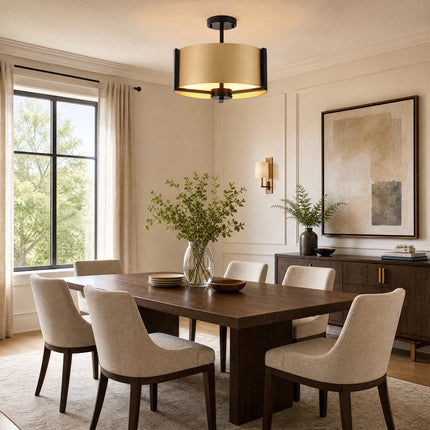 3-Light Black Metal Drum Flush Mount Ceiling Light
