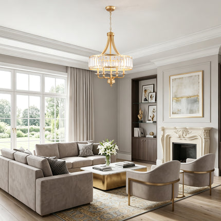 5-Light Brushed Brass Candle Chandelier with Crystal Rod Shades