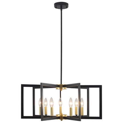 7-Light Black and Gold Geometric Candle Chandelier