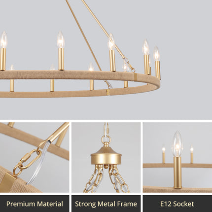 16-Light Matte Gold Rope Wagon Wheel Chandelier