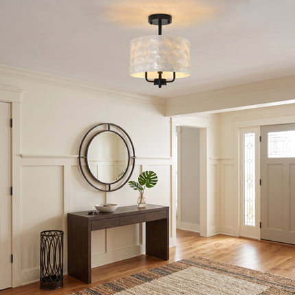 3-Light Black Capiz Shell Ceiling Light
