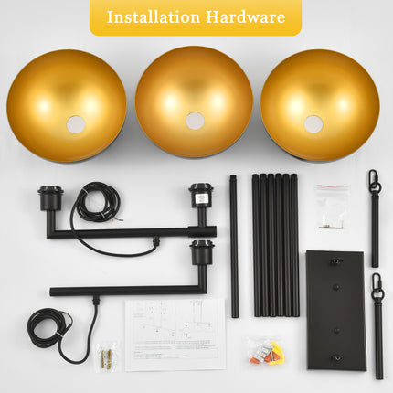3-Light Matte Black Linear Dome Pendant with Gold Interior