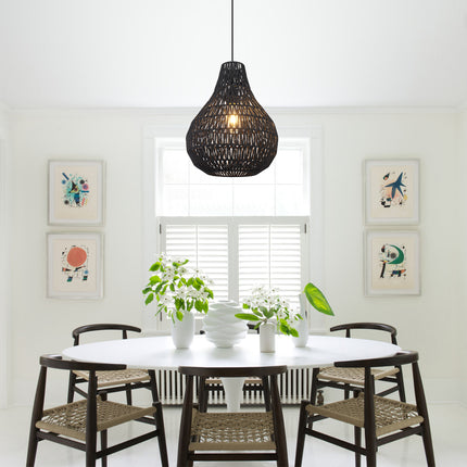 Pendant Light Black Paper Rattan Shade