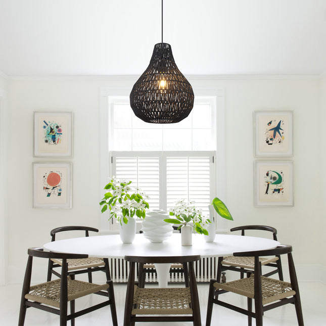 Pendant Light Black Paper Rattan Shade