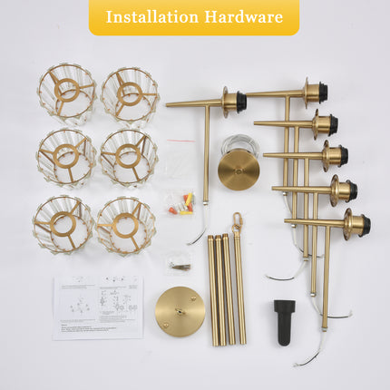 6-Light Brass Cone Glass Chandelier