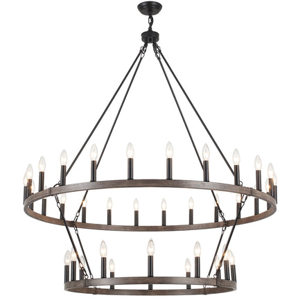 Chandelier Candle Wagon Wheel 24+12-Light
