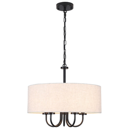 5-Light Fabric Drum Chandelier with Linen Shade