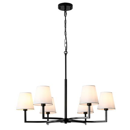 6-Light Black Chandelier with White Fabric Shades